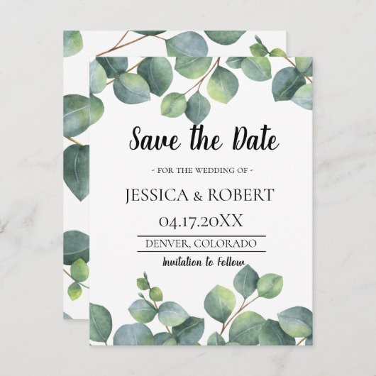 Save The Date Mariage Eucalyptus Foliage Enregistrer la date (Devant / Derrière)