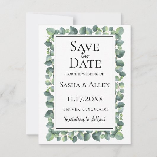Save The Date Mariage Eucalyptus Foliage Enregistrer la date (Devant)