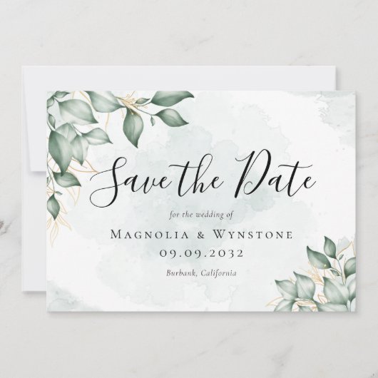 Save The Date Mariage Eucalyptus Green Watercolor (Devant)