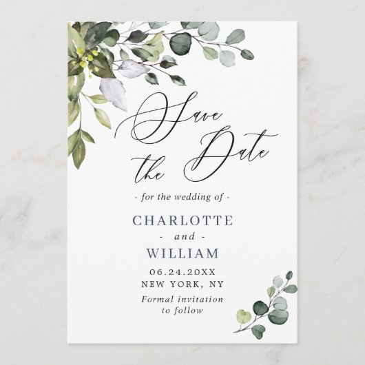 Save The Date Mariage Eucalyptus simple Élégant Élégant Enregist (Devant)