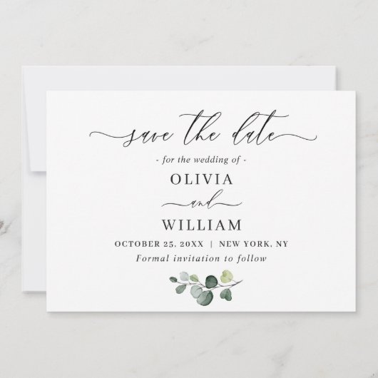 Save The Date Mariage Eucalyptus simple et élégant (Dos)