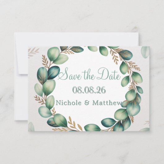 Save The Date Mariage Eucalyptus Vert Mint & Sage (Devant)