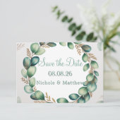Save The Date Mariage Eucalyptus Vert Mint & Sage (Debout devant)