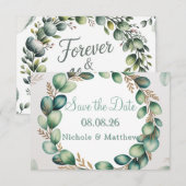 Save The Date Mariage Eucalyptus Vert Mint & Sage (Devant / Derrière)