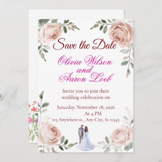 Save The Date Mariage (faire-part Enregistrer la date) (Devant / Derrière)