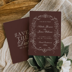 Save The Date Mariage Fantaisie Marron Chocolat Ancien Argent