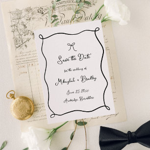 Save The Date Mariage Fantaisiste à l'encre noire et blanche ave