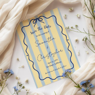 Save The Date Mariage Fantaisiste Bleu Poussiéreux Jaune Dessiné