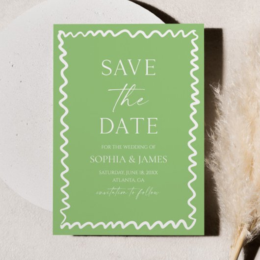 Save The Date Mariage Fantaisiste Citron Vert Bordure Ondulée