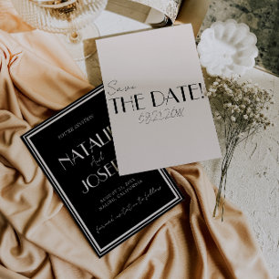 Save The Date Mariage Fantaisiste de Vieux Argent en Ivoire Noir