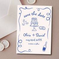 Mariage Fantaisiste Dessiné à la Main Bleu Marine