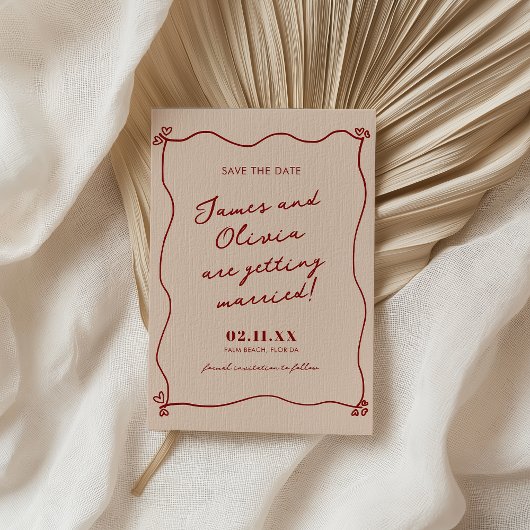 Save The Date Mariage fantaisiste dessiné à la main en rouge exc