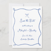 Save The Date Mariage Fantaisiste Dessiné à la Main Ruban Bleu F (Devant)