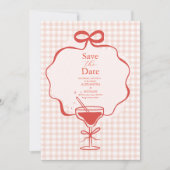 Save The Date Mariage Fantaisiste Dessiné à la Main Ruban Rouge (Devant)
