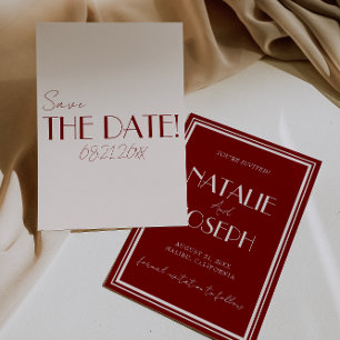 Save The Date Mariage Fantaisiste Élégant Rouge Profond Ivoire A