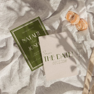 Save The Date Mariage fantaisiste élégant vert olive à l'ancienn
