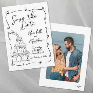 Save The Date Mariage Fantaisiste Photo Dessiné à la Main