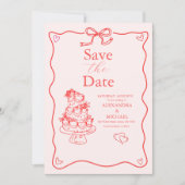 Save The Date Mariage Fantaisiste Rétro au Style Doodle (Devant)