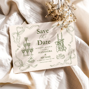 Save The Date Mariage Fantaisiste Rétro Doodle Art