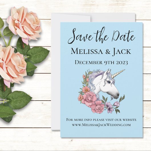 Save The Date Mariage Fantastique Fleuriste Pastel Licorne Blanc