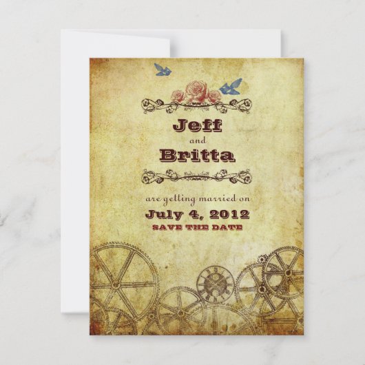 Save The Date Mariage Faux Antique Or Victorien Steampunk (Devant)