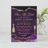 Save The Date Mariage Faux Marbre Agate Violet & Or  (Debout devant)