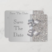 Save The Date Mariage Faux Séquins Argent Bow Enregistrer La Dat (Devant / Derrière)