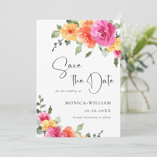 Save The Date Mariage Festive Aquarelle rose vif (Debout devant)