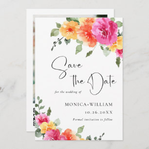 Save The Date Mariage Festive Aquarelle rose vif