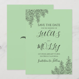Save The Date Mariage Feuille de Fougère Vert Sauge