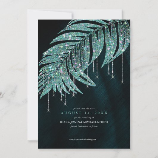 Save The Date Mariage feuille de joaillerie ID Turquoise830 (Dos)