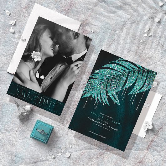 Save The Date Mariage feuille de joaillerie ID Turquoise830