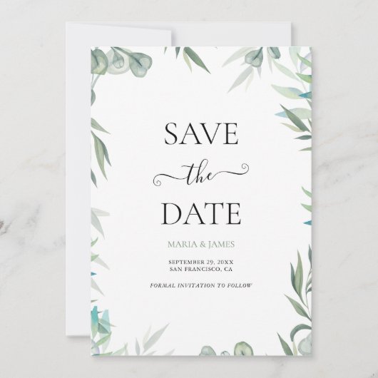Save The Date Mariage Feuille de l'Eucalyptus (Devant)