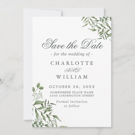 Save The Date Mariage Feuille de l'Eucalyptus succulent du budge (Devant)