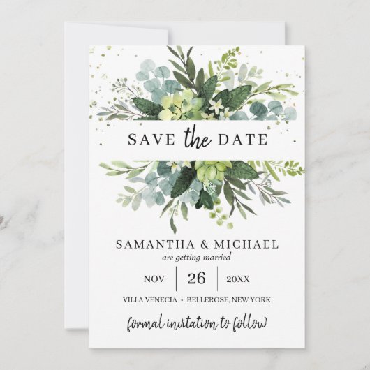 Save The Date Mariage feuille succulent moderne enregistrer la c (Devant)