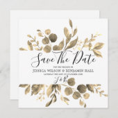 Save The Date Mariage Feuilles de Jardin Doré Moderne (Devant / Derrière)