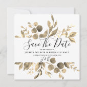 Save The Date Mariage Feuilles de Jardin Doré Moderne (Devant)