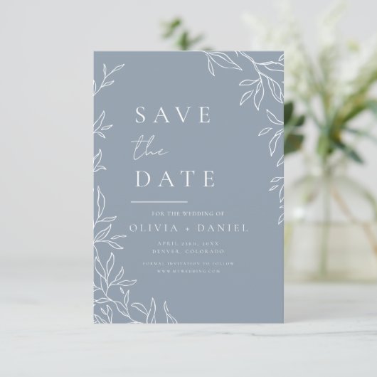 Save The Date Mariage feutré bleu foncé moderne (Debout devant)