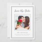 Save The Date Mariage Fiançailles Couple Photo moderne Blanc gri (Devant)