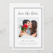 Save The Date Mariage Fiançailles Couple Photo moderne Blanc gri (Devant / Derrière)