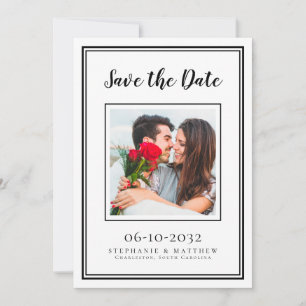 Save The Date Mariage Fiançailles Couple Photo moderne Blanc Noi