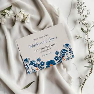 Save The Date Mariage Fiesta mexicain bleu orange floral élégant