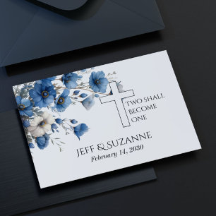 Save The Date Mariage Fleur Bleu Croix Deux En Un