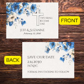 Save The Date Mariage Fleur Bleu Croix Deux En Un 