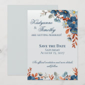 Save The Date Mariage Fleur Bleu de Barbeau et Cuivre (Devant / Derrière)