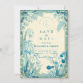 Save The Date Mariage Fleur Bleue de Jardin Antique (Devant)