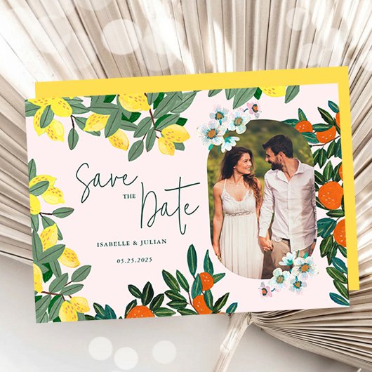Save The Date Mariage Fleur Citron Méditerranéen - Enregistrer l