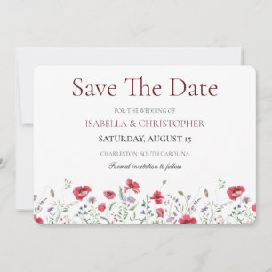 Save The Date Mariage Fleur de Coquelicot et Lavande à l'Aquarel