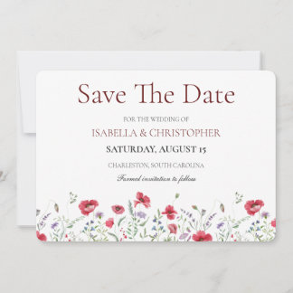 Save The Date Mariage Fleur de Coquelicot et Lavande à l'Aquarel