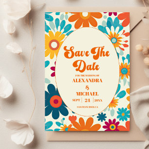 Save The Date Mariage Fleur de Daisy Rétro Moderne des Années 70